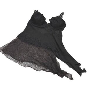 Victorias Secret Black Lace Sheer Babydoll Goth Alt Asymmetrical Bra Top 36C